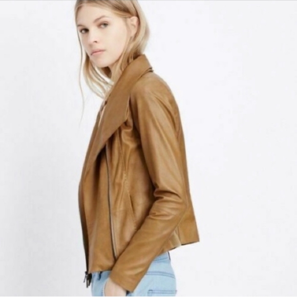 VINCE Zip Cross Front Leather Jacket - Picture 4 of 10